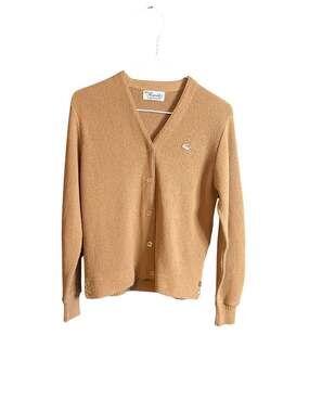 Vintage 60s 70s Haymaker Lacoste Beige Knit V-Neck Cardigan Sweater